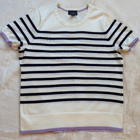Lands' End Women's 100% Supima Cotton Striped Purple Top & Cardigan Set NWOT - Picture 4 of 16